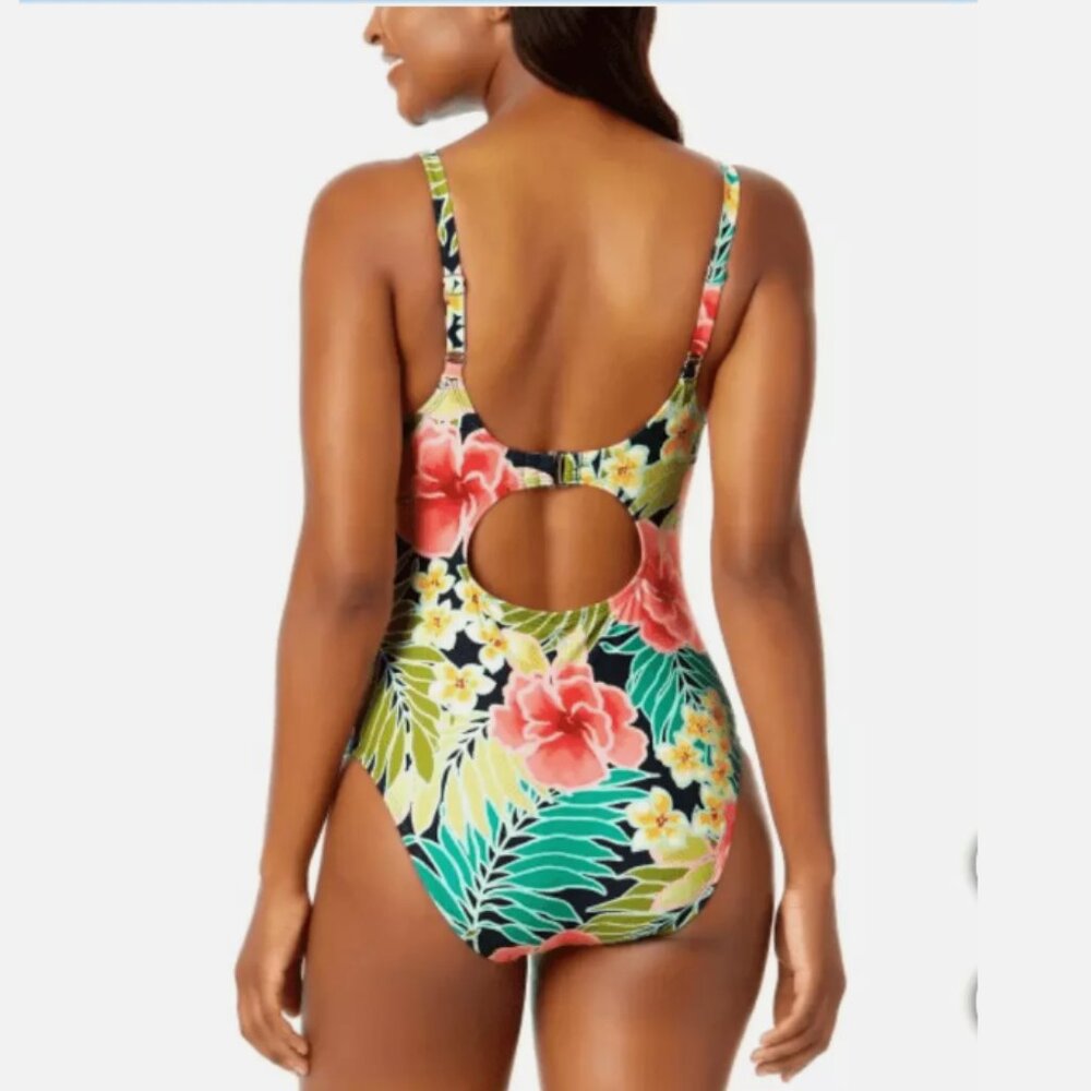 HURLEY One-Piece Swimsuit Pink Poppy Floral Adjustable Straps New